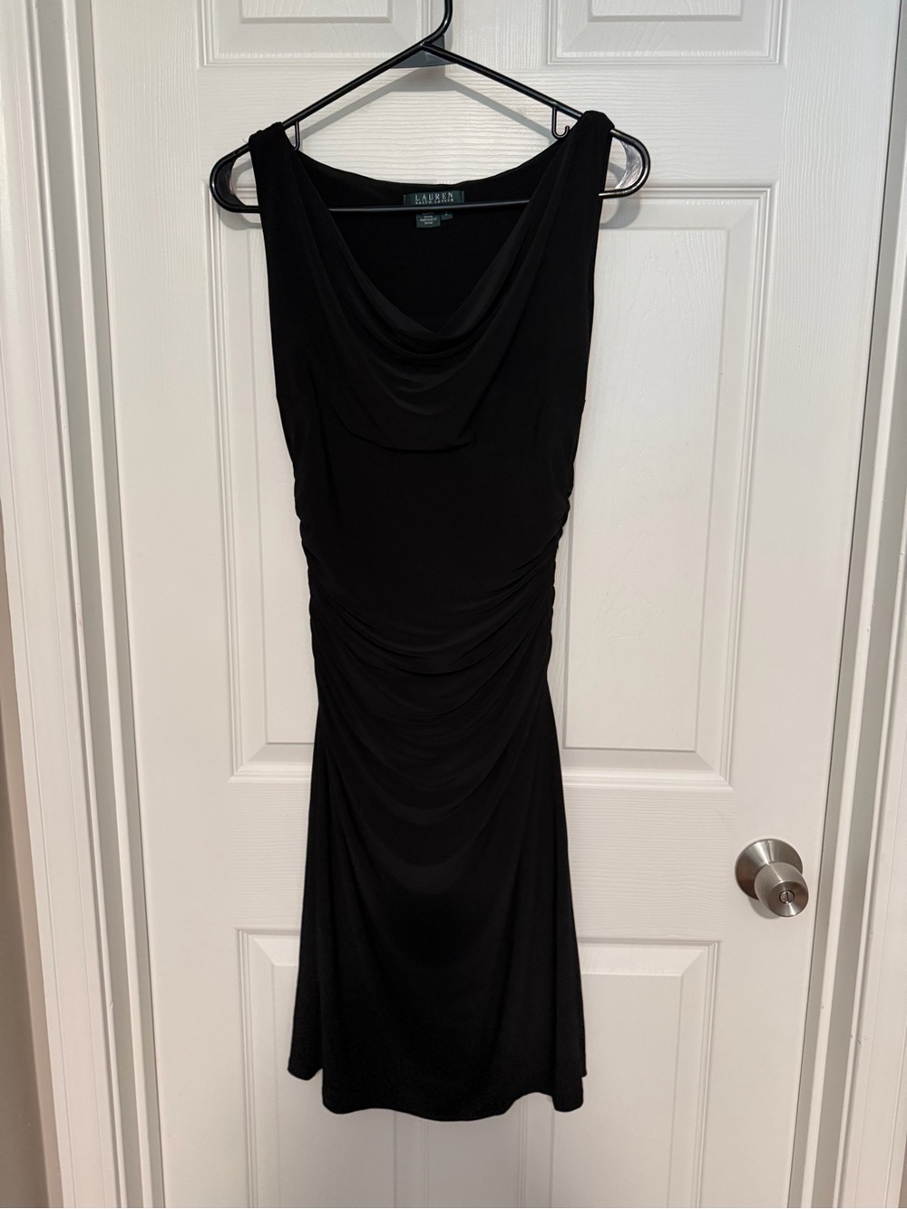 Lauren Ralph Lauren Black Ruched Cowl Midi Dress